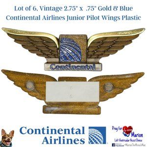 Lot of 6, Vintage 2.75"x  75" Gold/Blue Continental Airlines Junior Pilot Wings